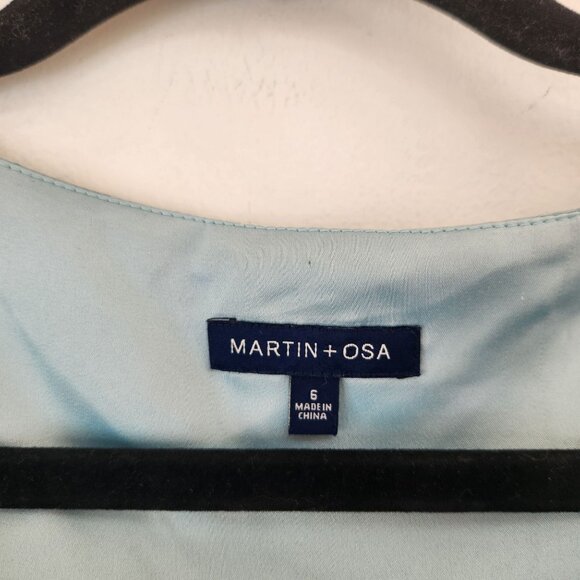 Martin & Osa 100% Silk Watercolor Blue Dress Cocktail Fit and Flare Women's 6 - Picture 4 of 6